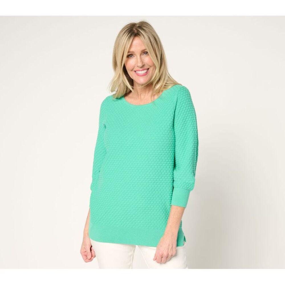 SUNNYLiFE Women's Top Sweater Sz M Luxe Textured Sleeve Green A707914